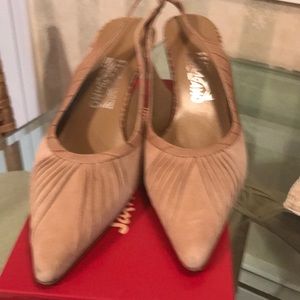 Vigogna  suede with croc Ferragamo sling backs.